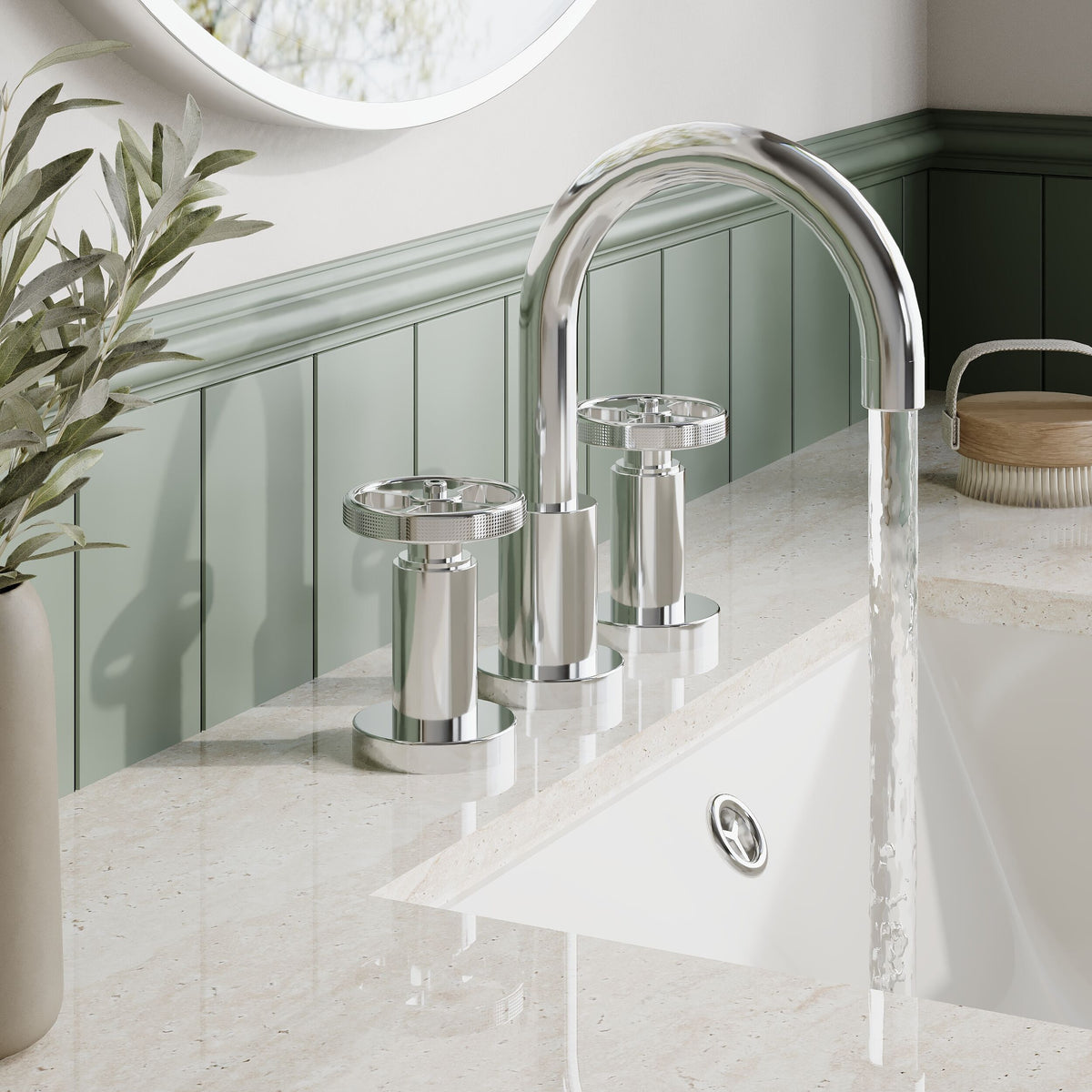 Modern Splash Chrome 3 Tap Hole Basin Mixer With Pop Up Waste