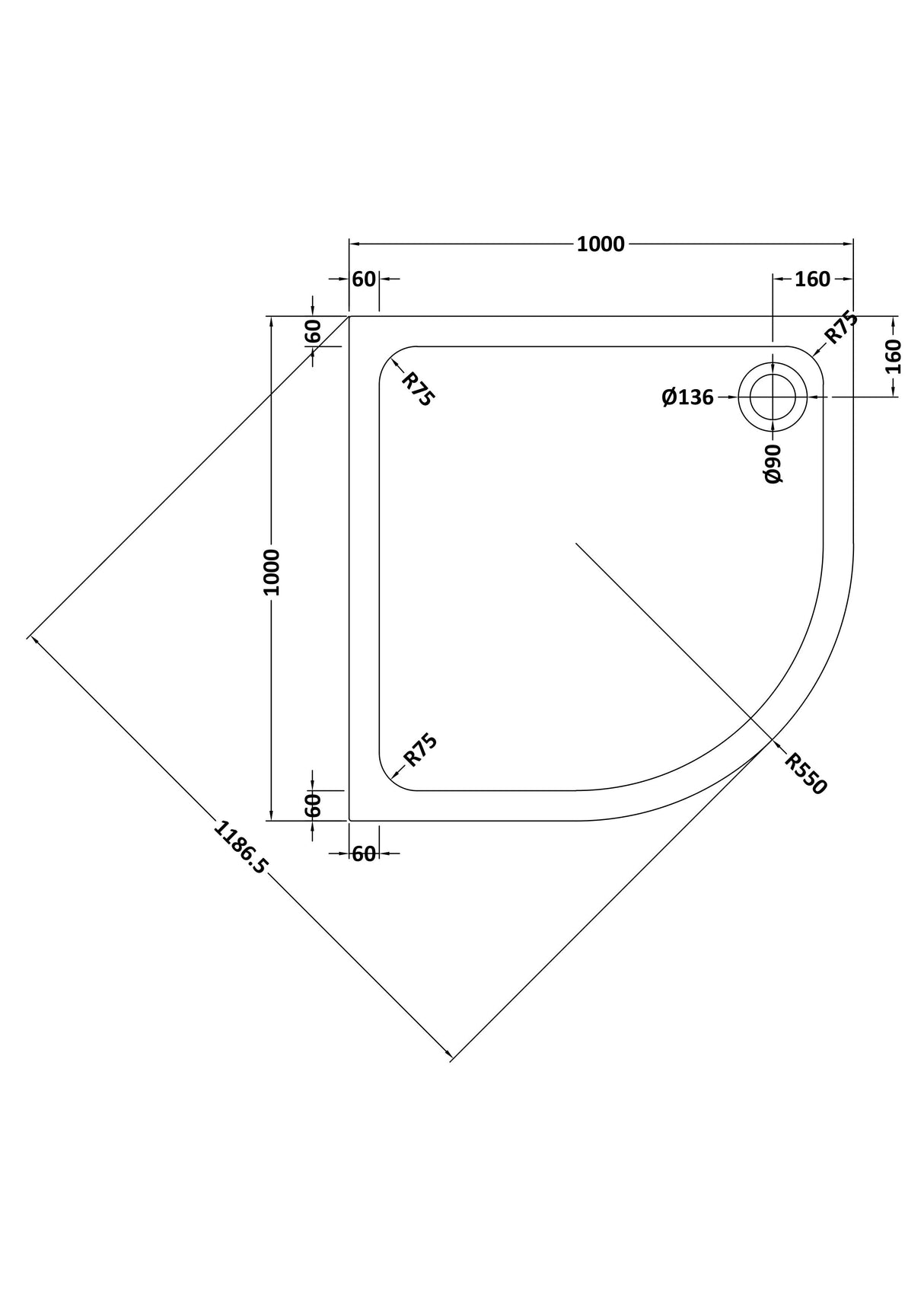 Shower Stone Tray Size