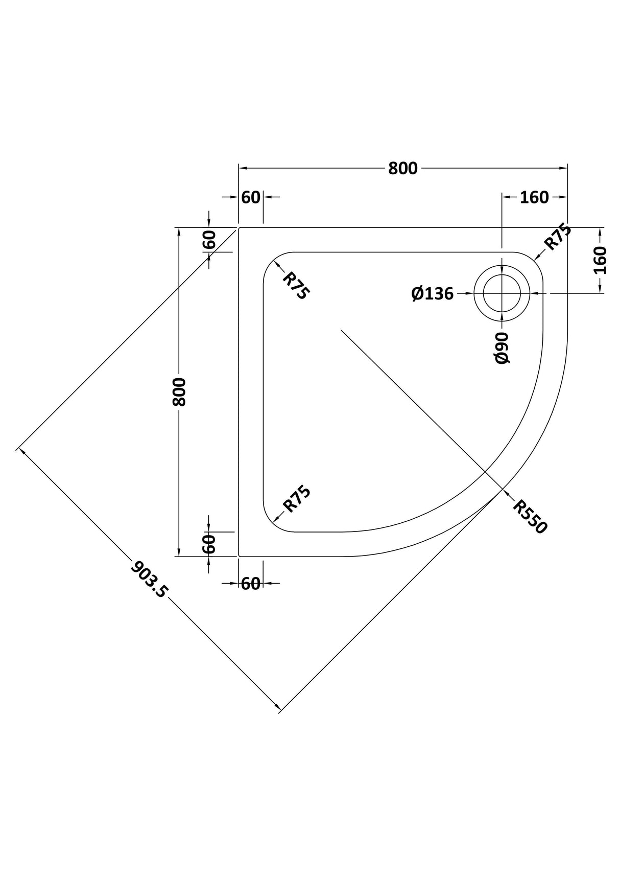Shower Stone Tray Size