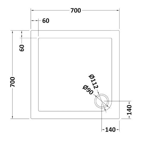 700mm Slate Grey Slimline Square Shower Tray