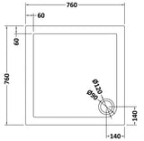 760mm Slate Grey Slimline Square Shower Tray
