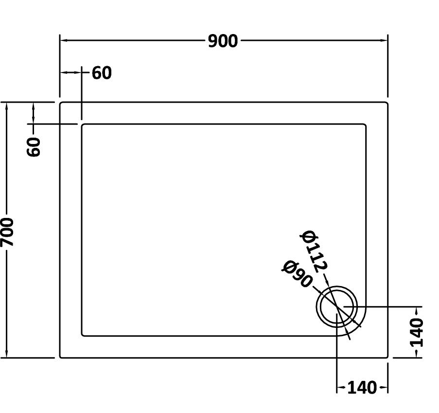 900 x 700mm Slate Grey Slimline Rectangular Shower Tray