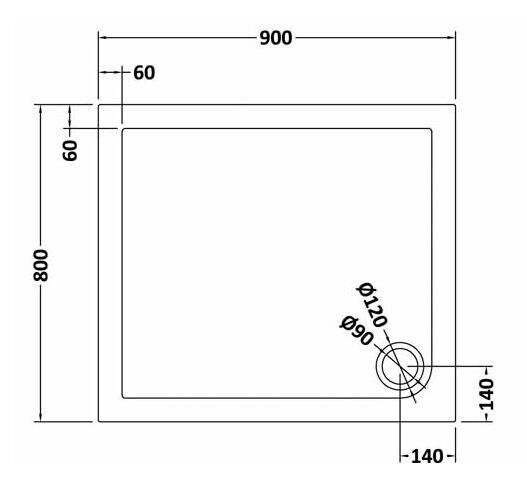 900 x 800mm  Slate Grey Slimline Rectangular Shower Tray