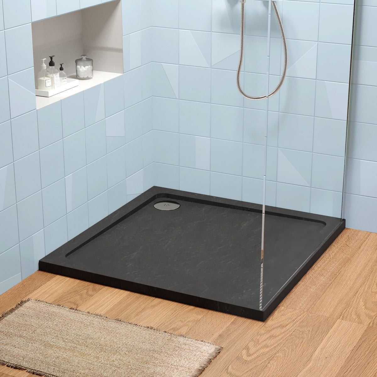 900mm  Slate Grey Slimline Square Shower Tray
