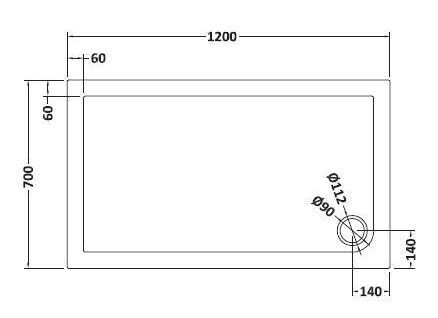 1200 x 700mm Slate Grey Slimline  Rectangular Shower Tray