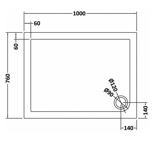 1000 x 760mm Slate Grey Slimline  Rectangular Shower Tray