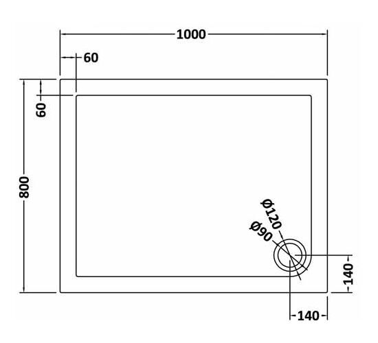 1000 x 800mm Slate Grey Slimline  Rectangular Shower Tray