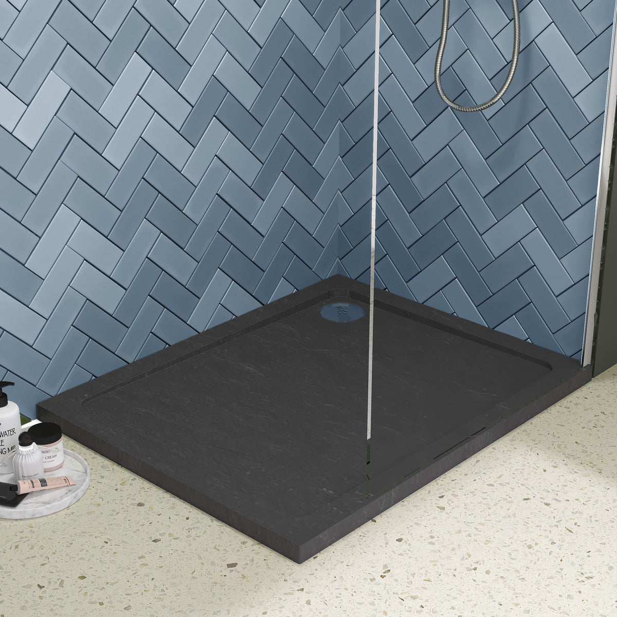 1000 x 800mm Slate Grey Slimline  Rectangular Shower Tray