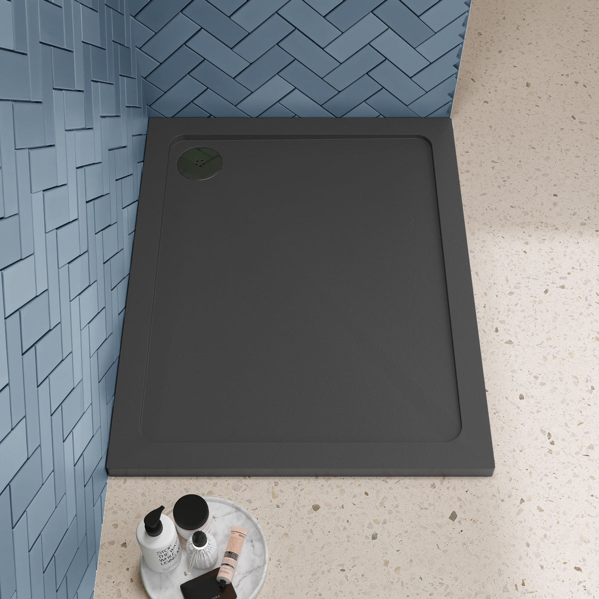 1000 x 800mm Slate Grey Slimline  Rectangular Shower Tray