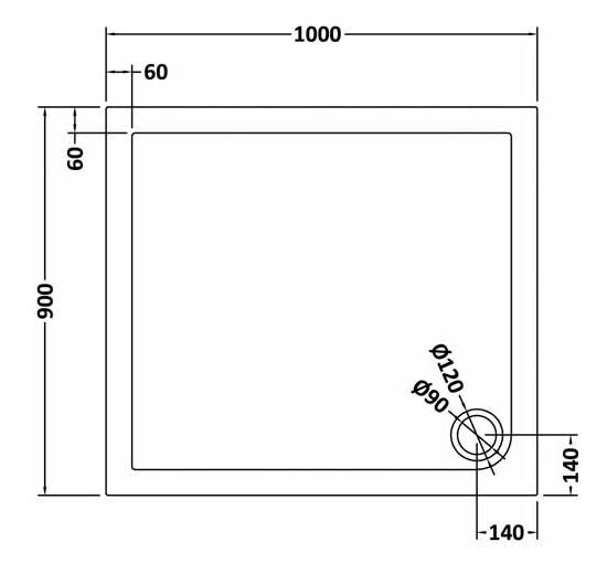 1000 x 900mm Slate Grey Slimline  Rectangular Shower Tray