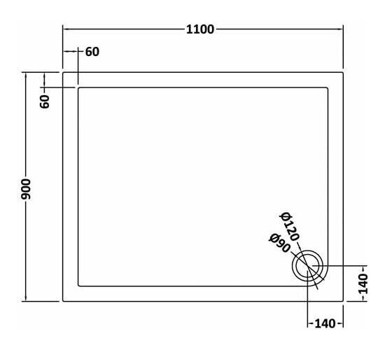 1100 x 900mm Slate Grey Slimline  Rectangular Shower Tray