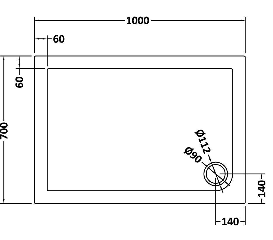 1000 x 700mm Slate Grey Slimline  Rectangular Shower Tray