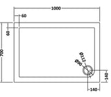 1000 x 700mm Slate Grey Slimline  Rectangular Shower Tray