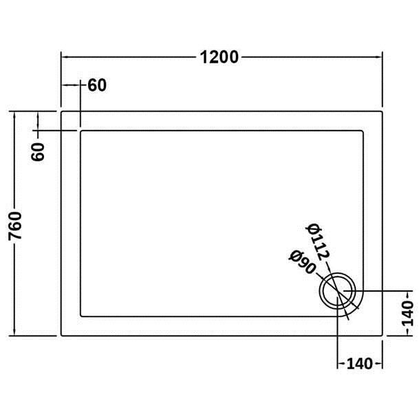 1200 x 760mm Slate Grey Slimline  Rectangular Shower Tray