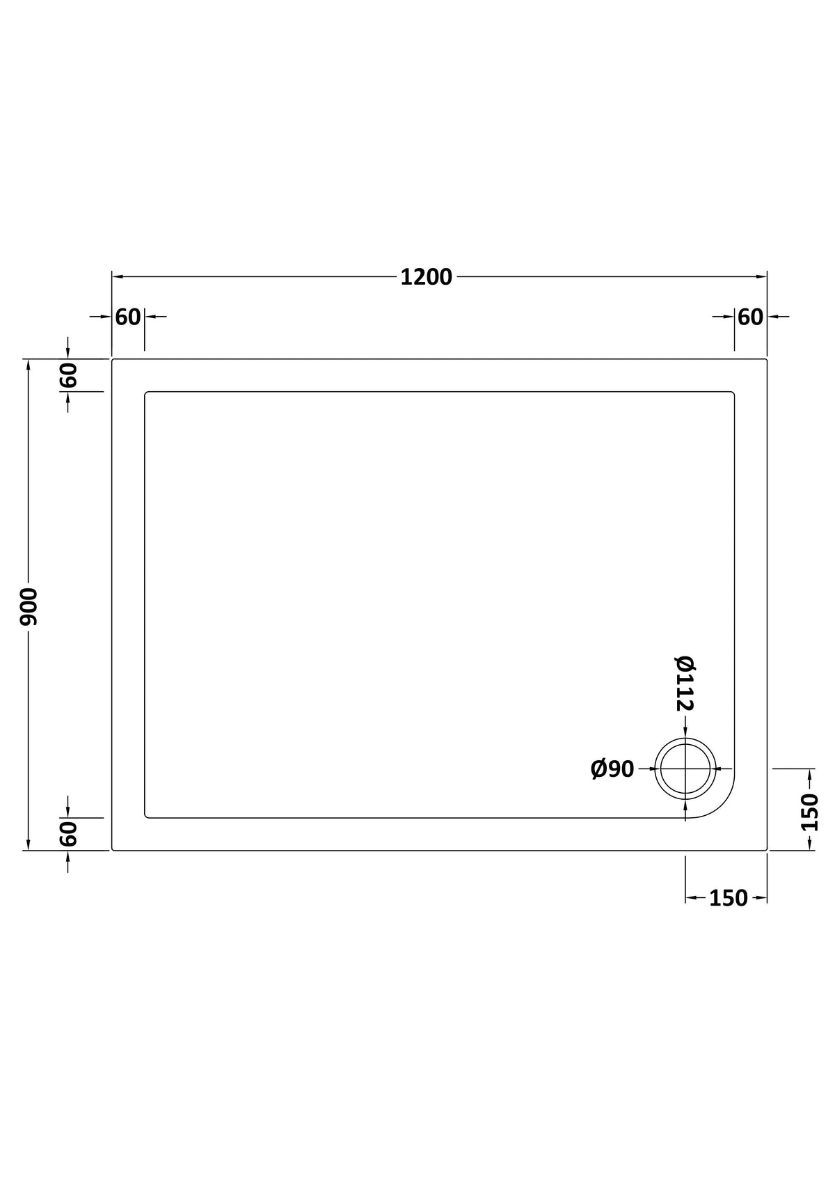 1200 x 900mm Slate Grey Slimline  Rectangular Shower Tray