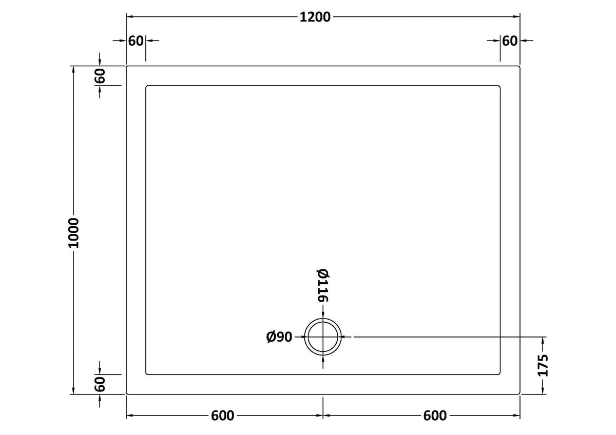 1200 x 1000mm Slate Grey Slimline  Rectangular Shower Tray