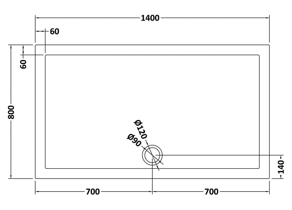 1400 x 800mm Slate Grey Slimline  Rectangular Shower Tray