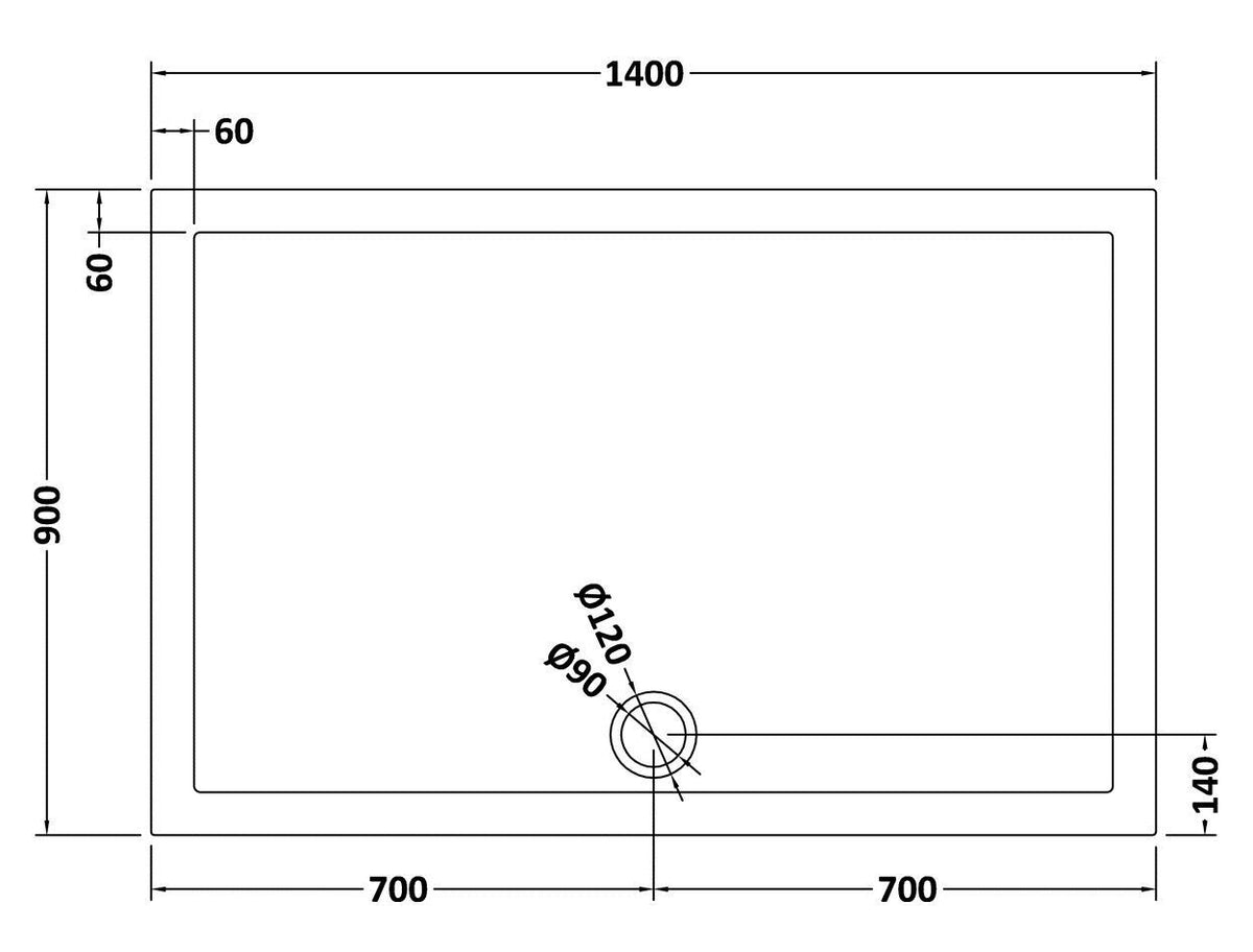 1400 x 900mm  Slate Grey Slimline  Rectangular Shower Tray