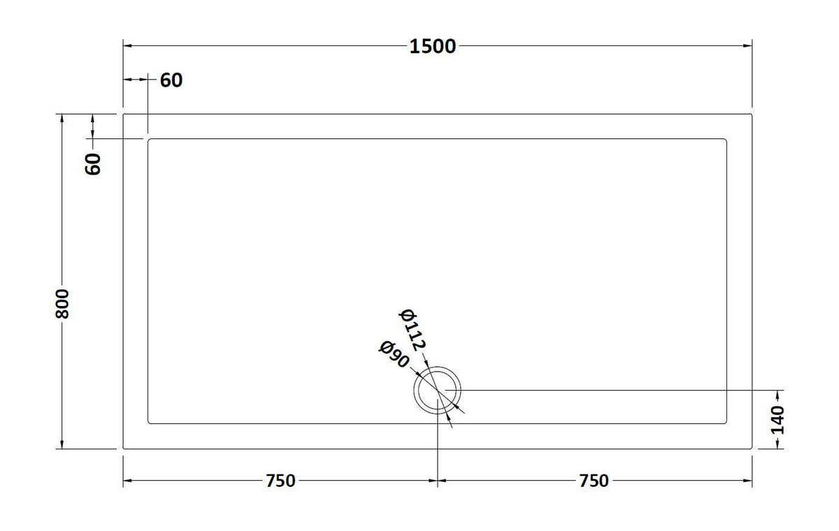 1500 x 800mm  Slate Grey Slimline  Rectangular Shower Tray