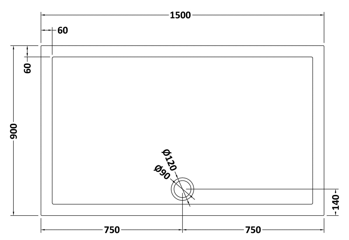 1500 x 900mm  Slate Grey Slimline  Rectangular Shower Tray