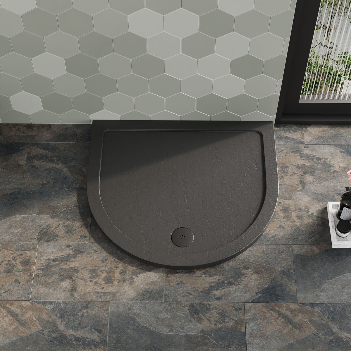 1050 x 950mm Slate Gray Slimline D Shape Shower Tray