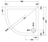 900 x 760mm Slate Grey Slimline Left Hand Offset Quadrant Shower Tray