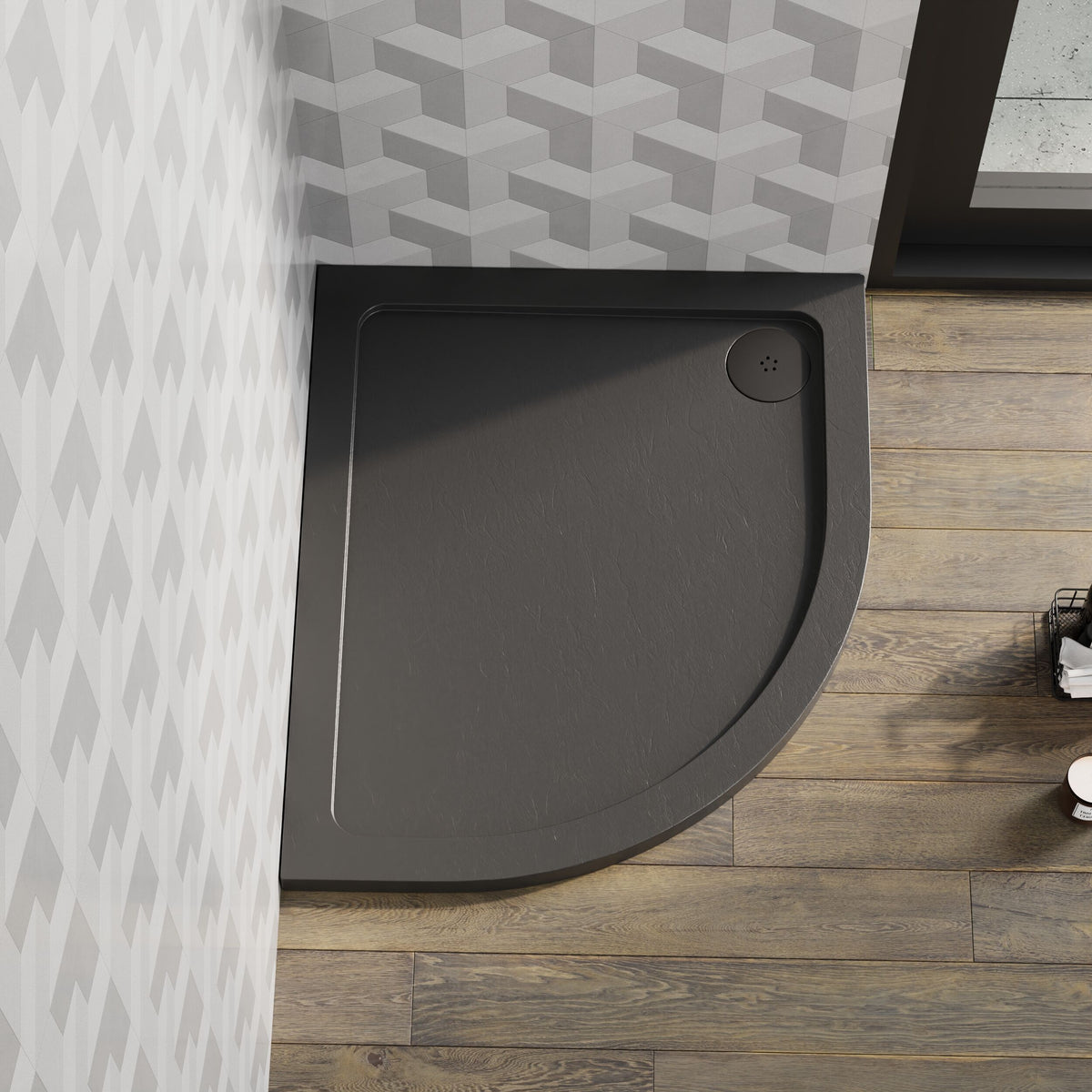 900 x 760mm Slate Grey Slimline Left Hand Offset Quadrant Shower Tray
