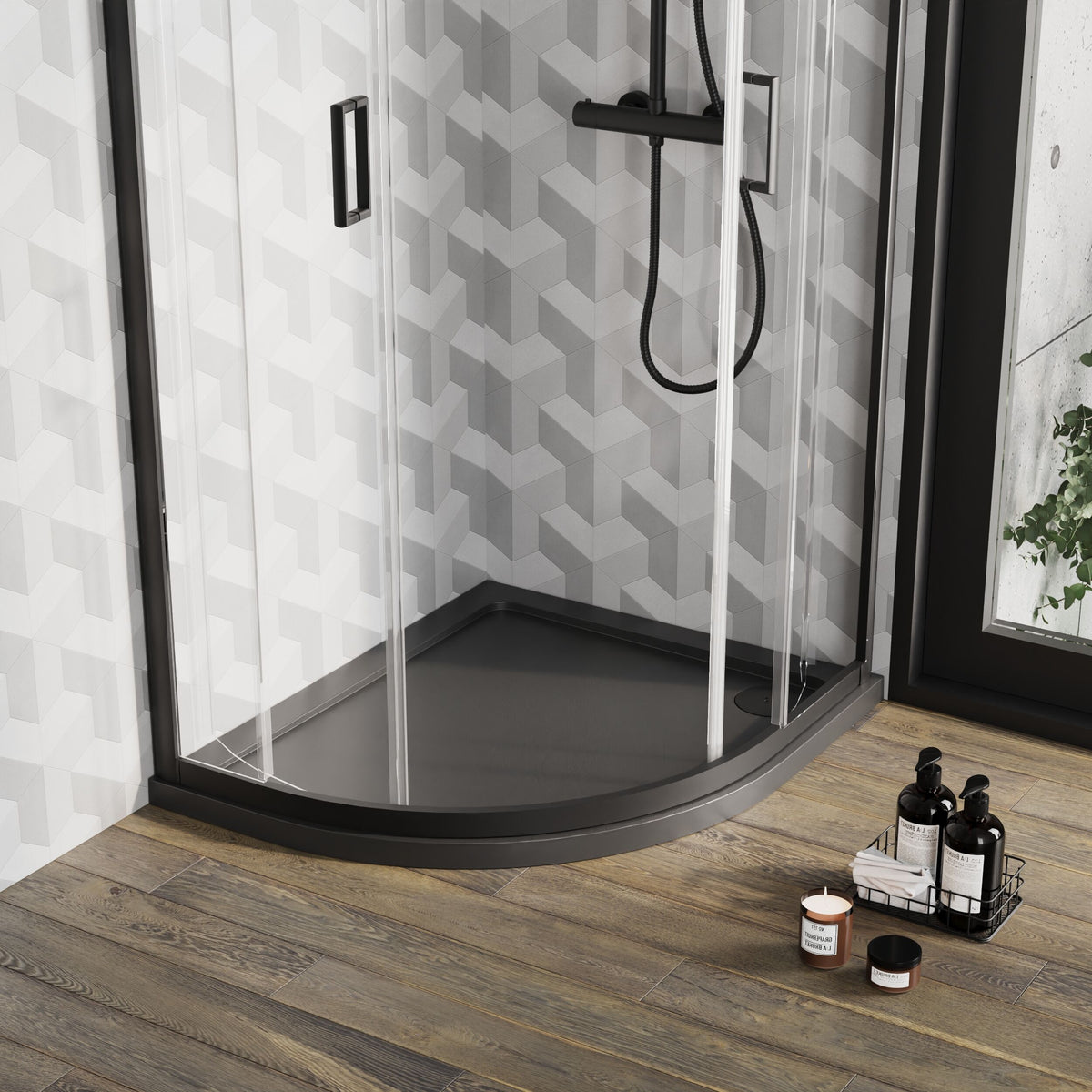 900 x 760mm Slate Grey Slimline Left Hand Offset Quadrant Shower Tray