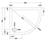 Modern Splash  900 x 760mm Slate Grey Slimline Right Hand Offset Quadrant Shower Tray