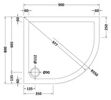 900 x 800mm Slate Grey Slimline Right Hand Offset Quadrant Shower Tray