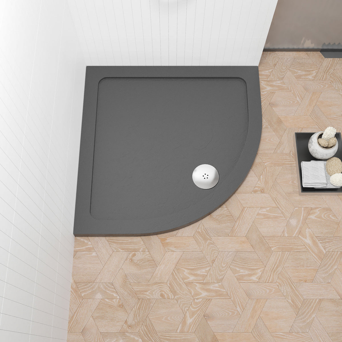800mm Slate Grey Slimline Quadrant Shower Tray