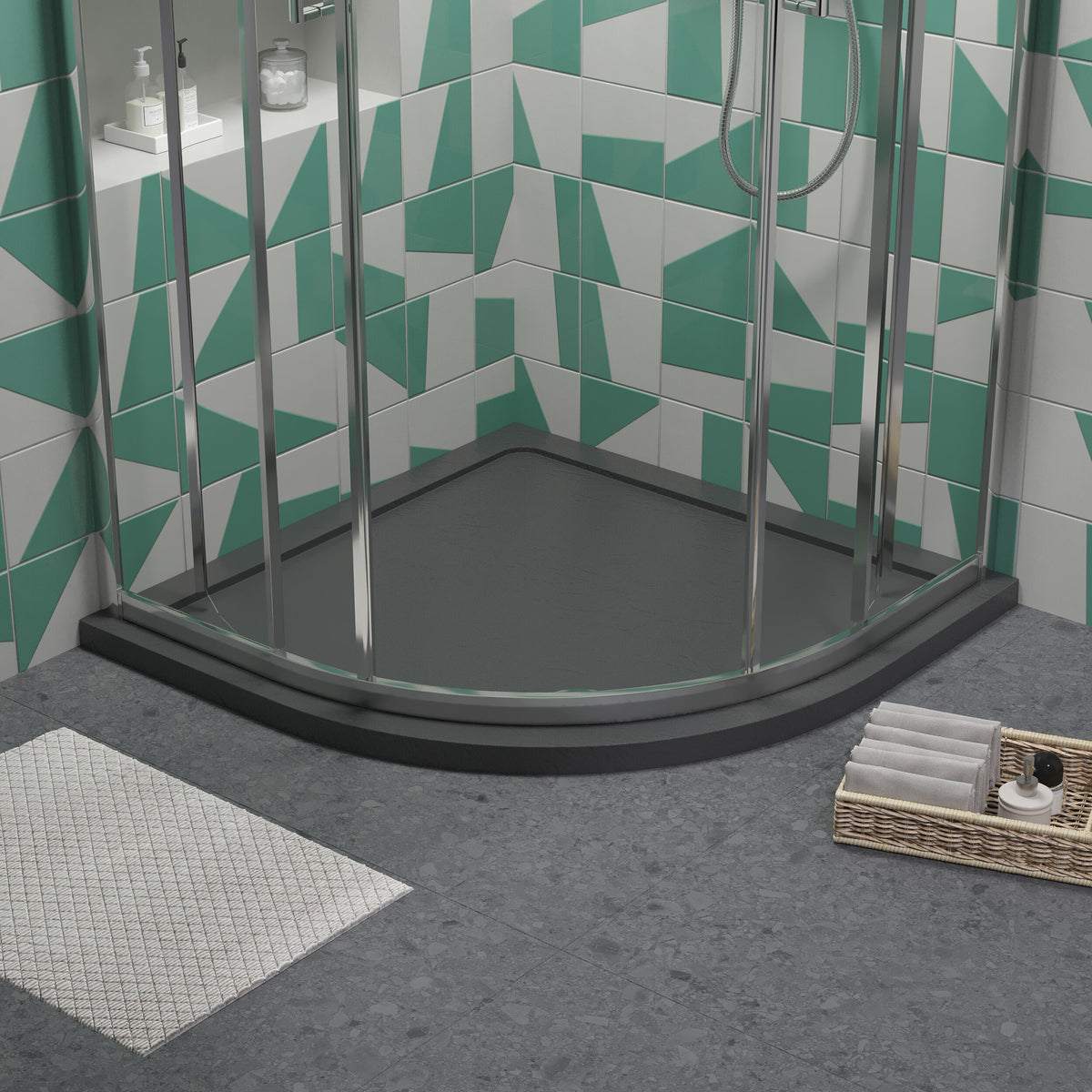 900mm Slate Grey Slimline Quadrant Shower Tray