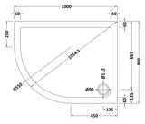 1000 x 800mm Slate Grey Slimline Left Hand Offset Quadrant Shower Tray