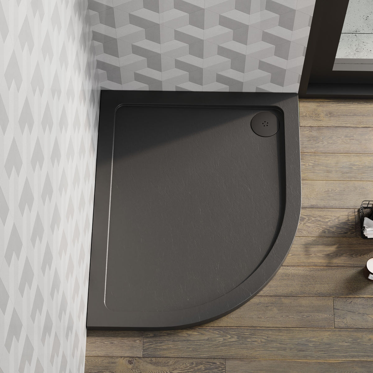 1000 x 800mm Slate Grey Slimline Left Hand Offset Quadrant Shower Tray