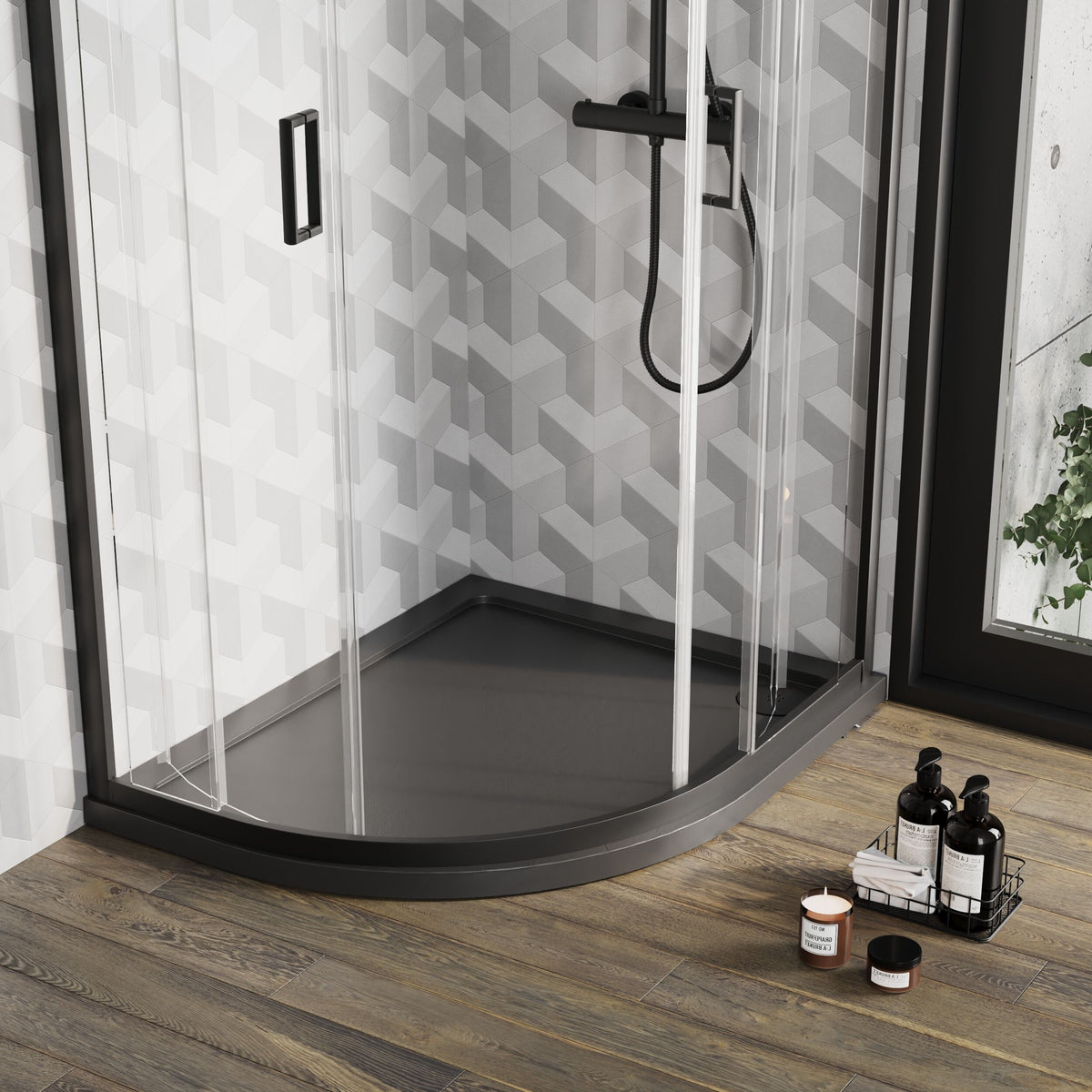 1000 x 800mm Slate Grey Slimline Left Hand Offset Quadrant Shower Tray