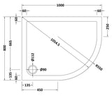 1000 x 800mm Slate Grey Slimline Right  Hand Offset Quadrant Shower Tray
