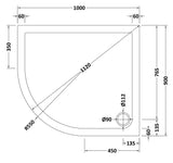 1000 x 900mm Slate Grey Slimline Left Hand Offset Quadrant Shower Tray