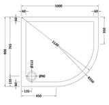 1000 x 900mm Slate Grey Slimline Right  Hand Offset Quadrant Shower Tray