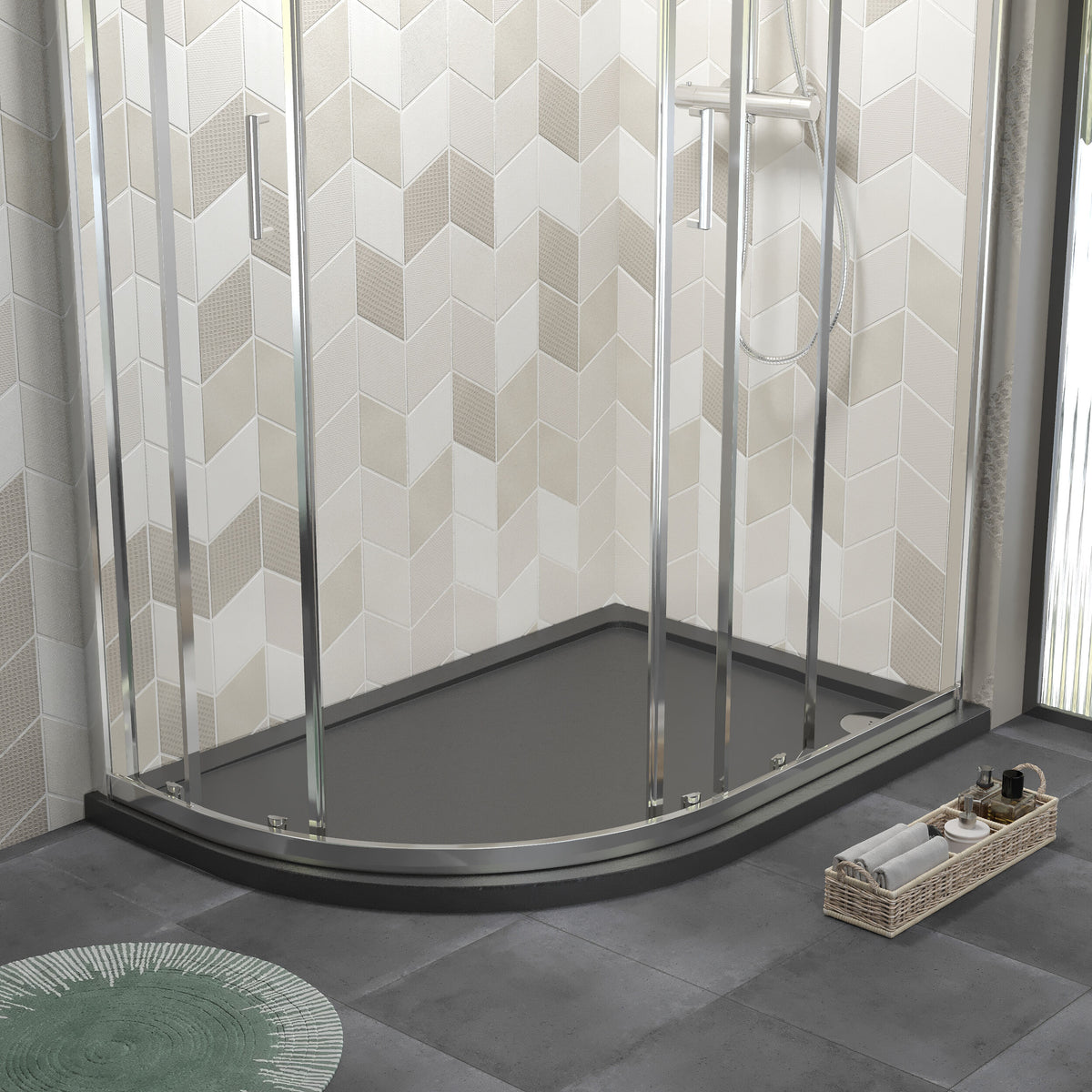 1200 x 800mm Slate Grey Slimline Right Hand Offset Quadrant Shower Tray