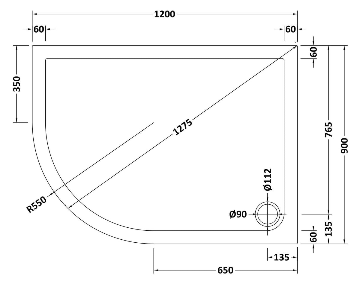 Modern Splash  1200 x 900mm Slate Grey Slimline Left Hand Offset Quadrant Shower Tray