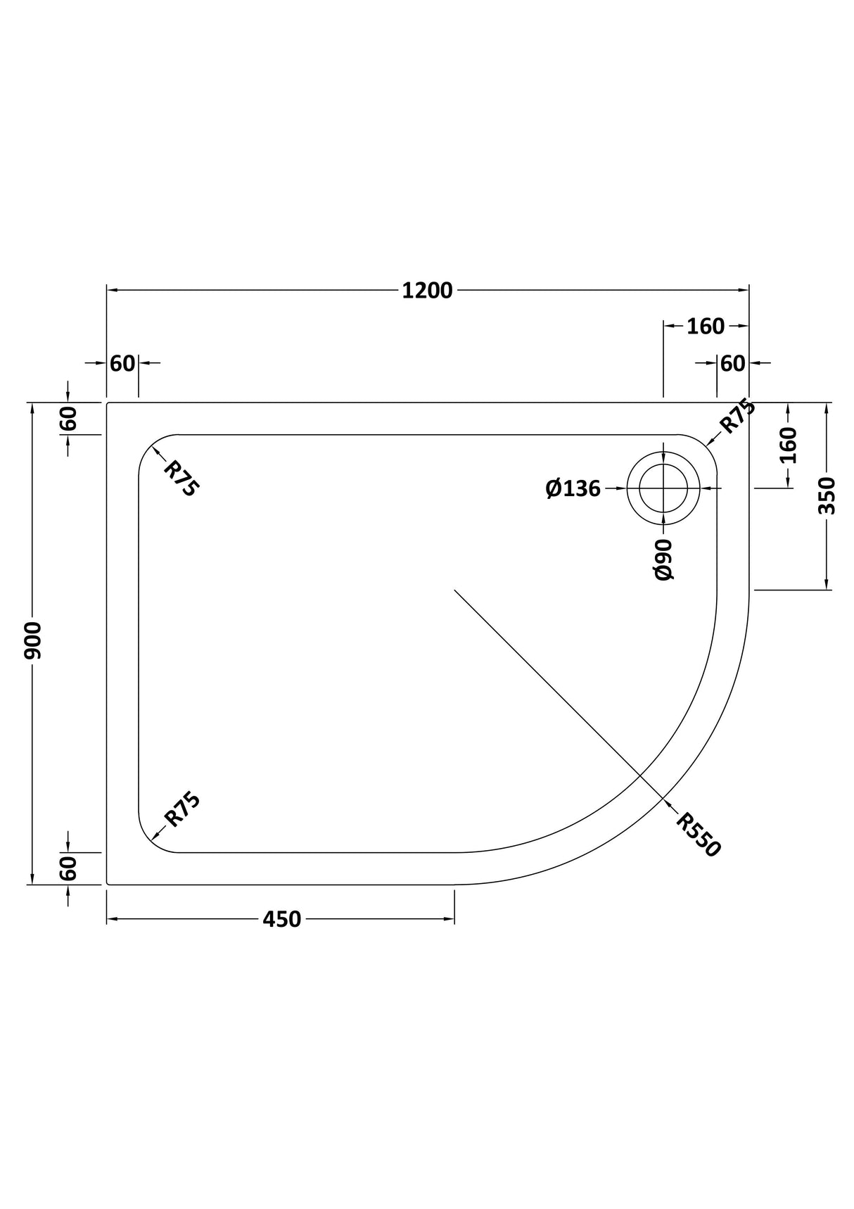 Shower Stone Tray Size