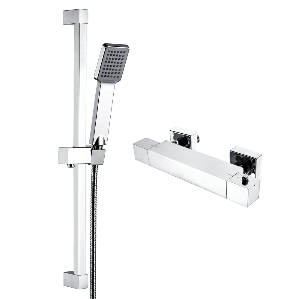 Modern Splash Chrome Square Exposed Bar Valve Shower Set