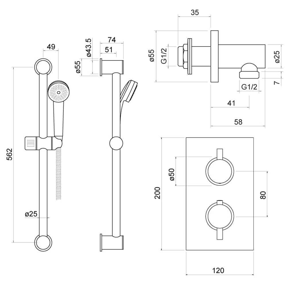 Modern Splash Chrome Concealed Thermostatic Shower Set