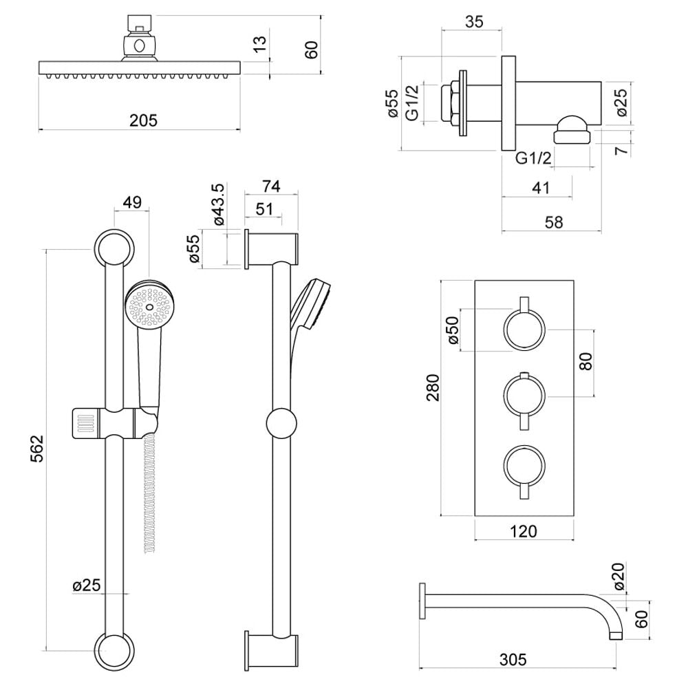 Modern SplashChrome Concealed Thermostatic Shower Set