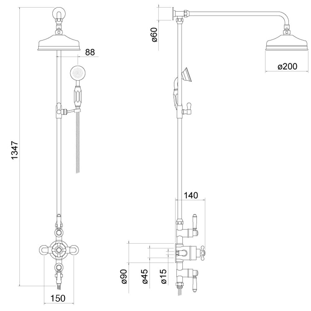 Trisen ShalmaChrome Traditional Exposed Thermostatic Shower Set