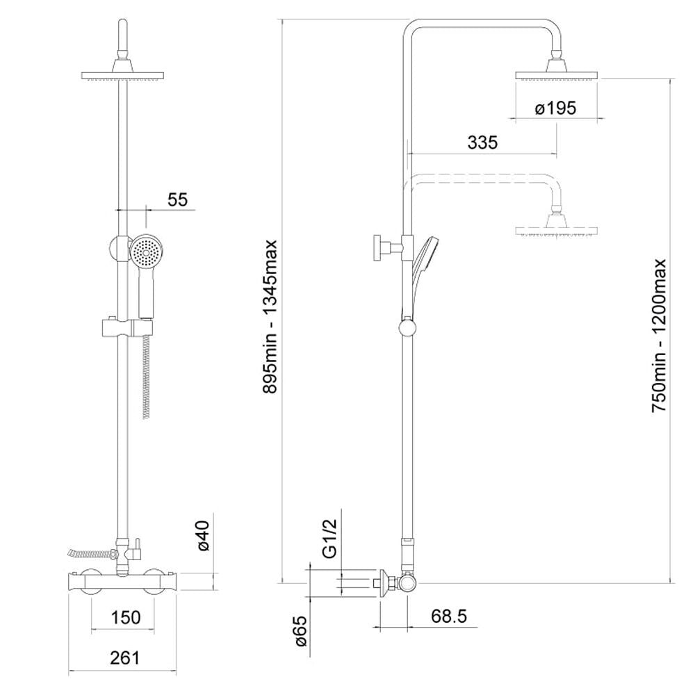 Trisen Brushed Brass Shower Slide Rail Kit