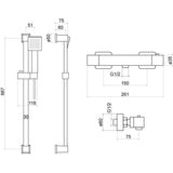 Trisen Piron Black Square Exposed Bar Valve Shower Set