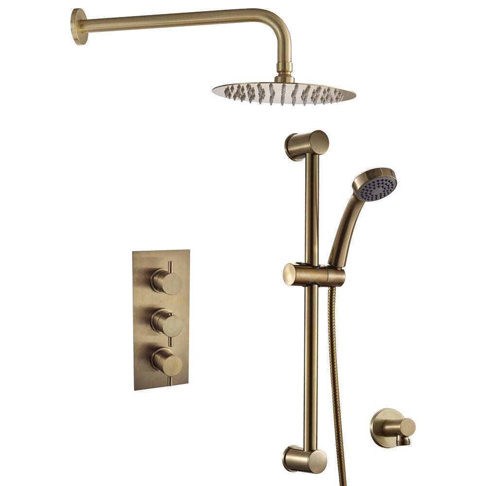 Modern Splash Brushed Brass Concealed Thermostatic Shower Set