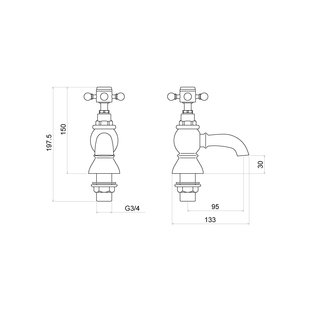 Trisen Formby Chrome Crosshead Bath Taps