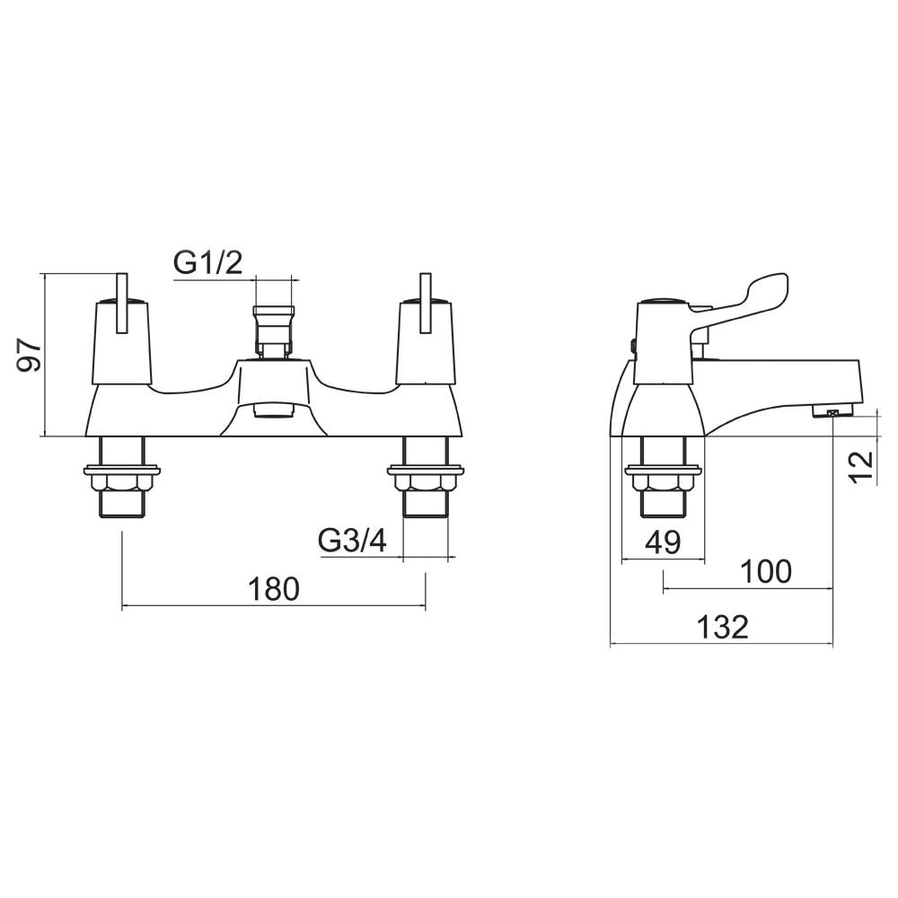 Trisen Two Lever Bath Shower Mixer WIth Shower Kit